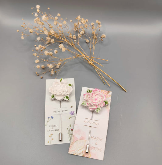 Alfiler de boda con flor de resina grande pintada a mano