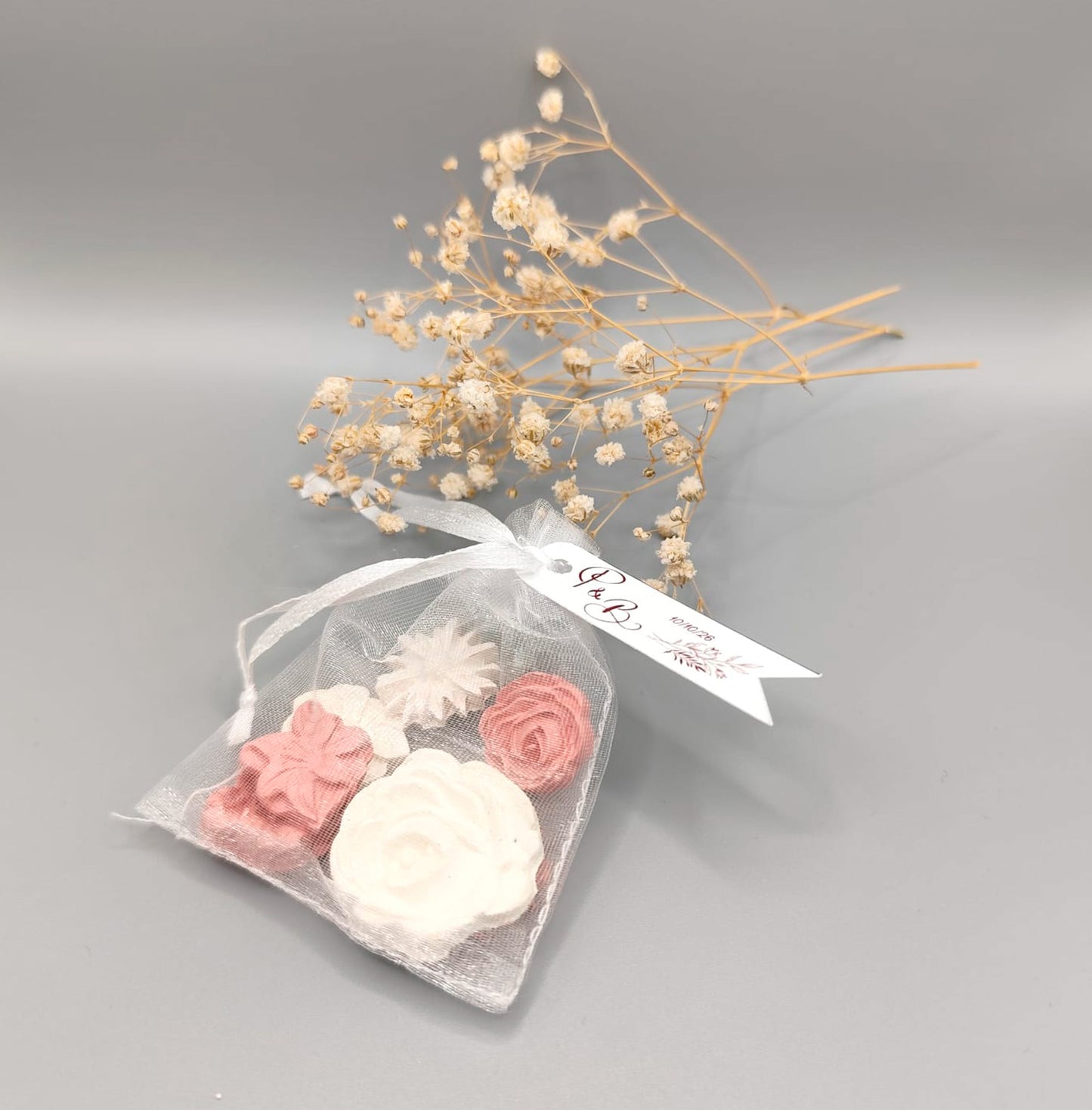 Difusor floral de arcilla en bolsa de organza