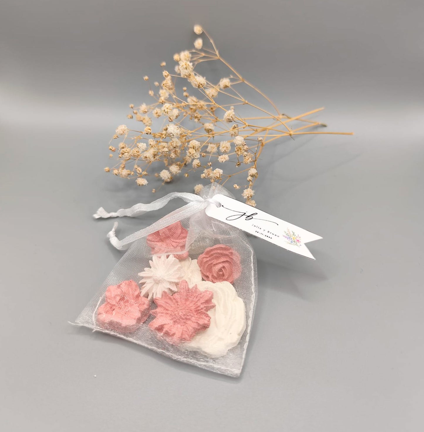 Difusor floral de arcilla en bolsa de organza
